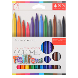 Фломастеры, 12 цветов, конический, смываемые, колпачок вентилируемый, Bright Colors, BrunoVisconti, 32-0074