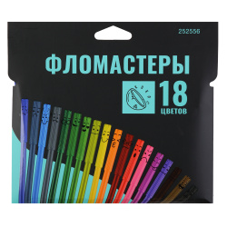 Фломастеры, 18 цветов, корпус круглый, конический, смываемые, колпачок вентилируемый, ERGO Light, КОКОС, 252556