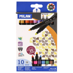Фломастеры 20 цветов, корпус круглый, конический, смываемые, колпачок вентилируемый Bicolour Maxi Milan 1116765