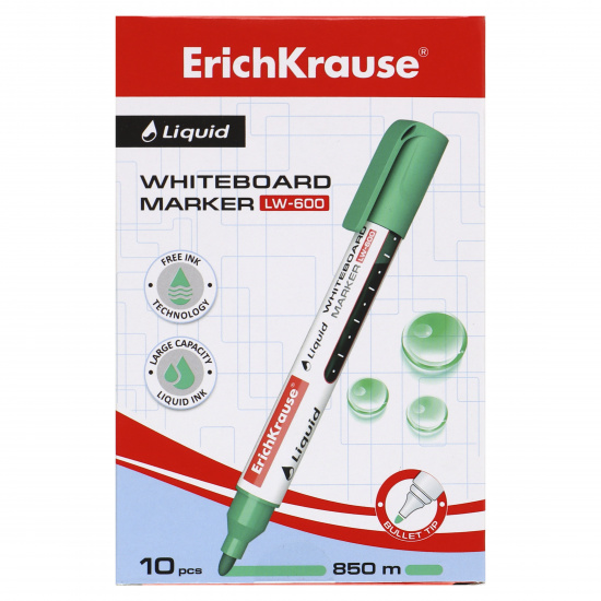 Маркер для доски пулевидный, 2,38 мм, цвет зеленый, упаковка картонная коробка Liquid Erich Krause 56096