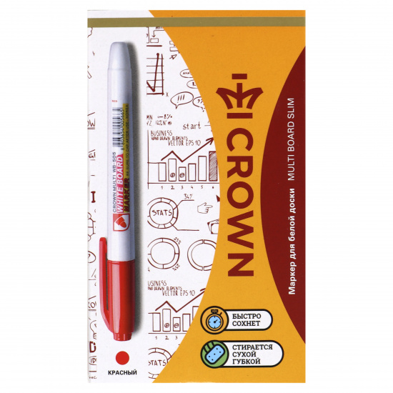 Маркер для доски пулевидный, 2,0 мм, стираемые, цвет красный, упаковка картонная коробка Crown WB-505