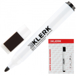 Маркер для доски пулевидный, 2,5 мм, стираемые, губка-колпачок для стирания с магнитом, цвет черный KLERK 200747-1