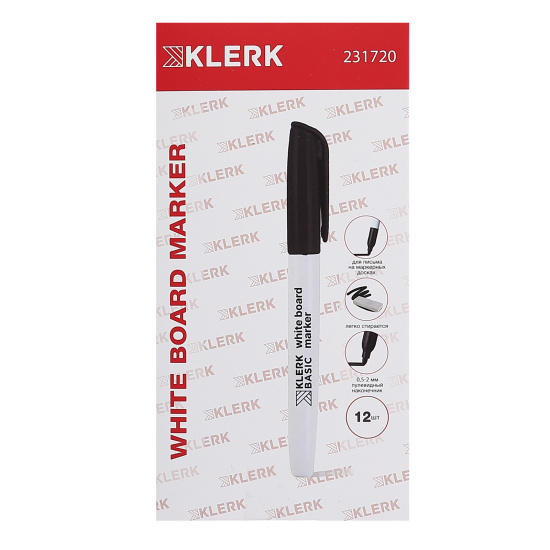 Маркер для доски пулевидный, 0,5-2,0 мм, стираемые, цвет черный KLERK 231720