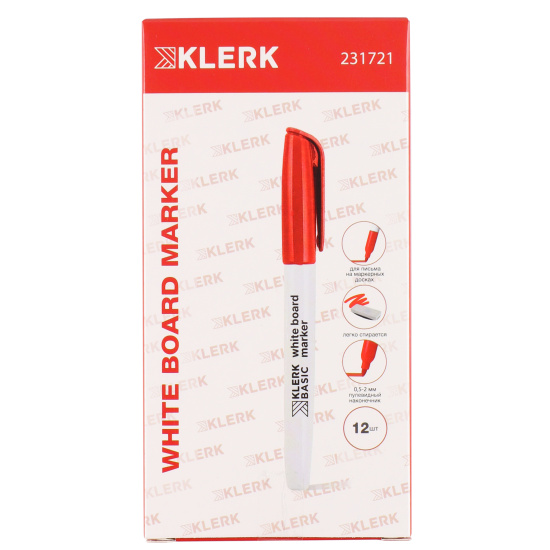 Маркер для доски пулевидный, 0,5-2,0 мм, стираемые, цвет красный KLERK 231721