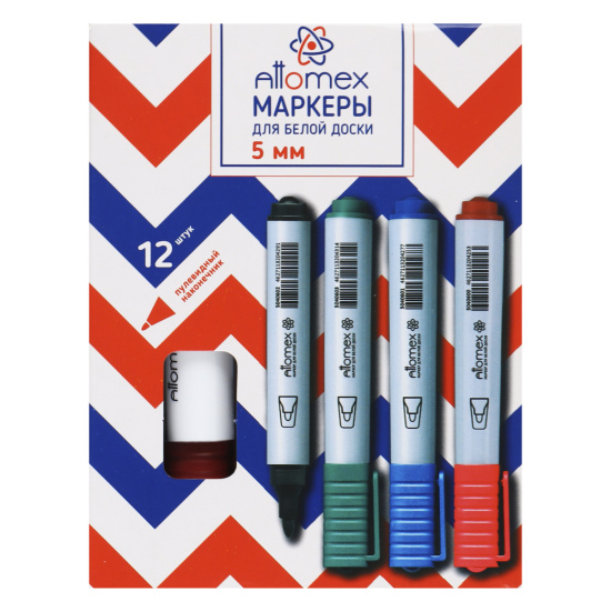 Маркер для доски, пулевидный, 5,0 мм, цвет красный, упаковка картонная коробка, Attomex, 5040600