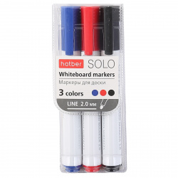 Набор маркеров для доски 3 шт, пулевидный, 2,0 мм, цвет 3 цвета, упаковка ПВХ, европодвес Hatber WB_066140