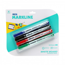 Набор маркеров для доски 4 шт, пулевидный, 2,5-3,7 мм, стираемые, 4 цвета, упаковка блистер, европодвес BOARD Linc W100/4color