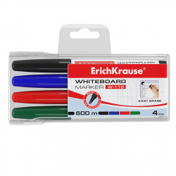 Набор маркеров для доски 4 шт, пулевидный, 2,0 мм, цвет 4 цвета, упаковка пластиковая коробка, европодвес Erich Krause 56919