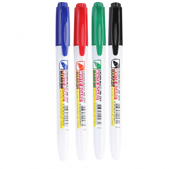 Набор маркеров для доски 4 шт, пулевидный, 2,5 мм, стираемые, 4 цвета, упаковка блистер, европодвес Crown WB-505-4(SET)