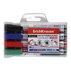 Набор маркеров для доски 4 шт, пулевидный, 2,38 мм, цвет 4 цвета, упаковка ПВХ, европодвес Liquid Erich Krause 58362