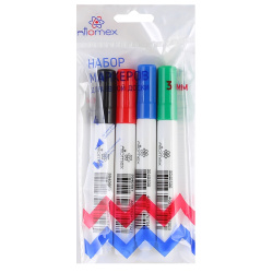 Набор маркеров для доски, 4 шт, пулевидный, 3 мм, 4 цвета, упаковка пакет орр, европодвес, Attomex, 5040510