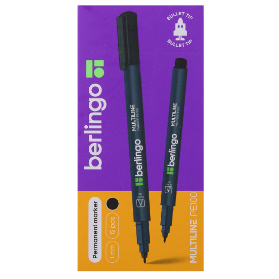 Маркер перманентный, пулевидный, 1 мм, цвет черный, картонная коробка, Multiline PE100, Berlingo, PM6324