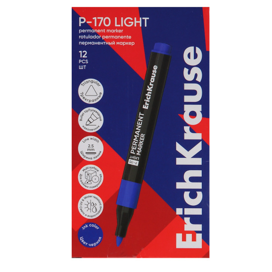 Маркер перманентный, пулевидный, 2,5 мм, цвет синий, картонная коробка, P-170 light, Erich Krause, 63564