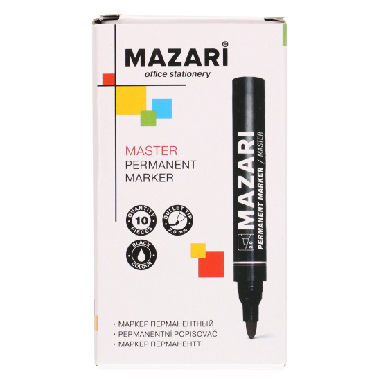 Маркер перманентный пулевидный, 2,0 мм, цвет черный, картонная коробка Mazari Master M-5042-71