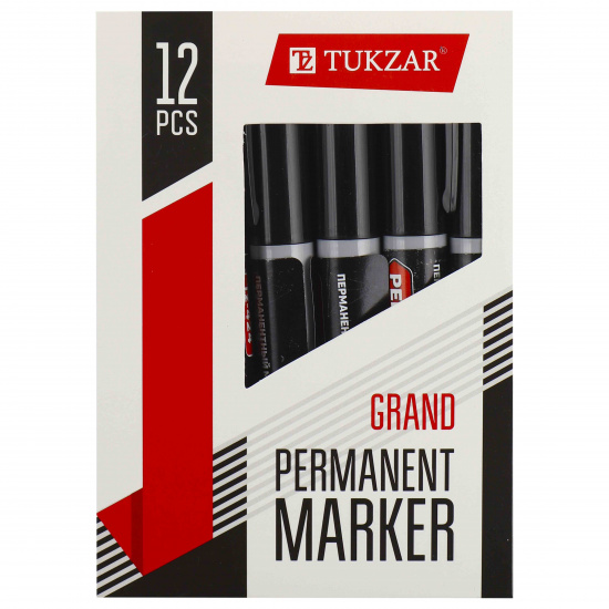 Маркер перманентный пулевидный, 1,0 мм, цвет черный, картонная коробка Tukzar TZ 424/12 РФ