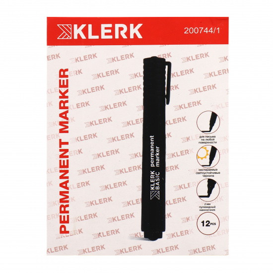 Маркер перманентный пулевидный, 1,5-2,0 мм, цвет черный, картонная коробка Basic KLERK 200744/1