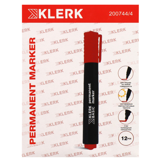 Маркер перманентный пулевидный, 1,5-2,0 мм, цвет красный, картонная коробка Basic KLERK 200744-4