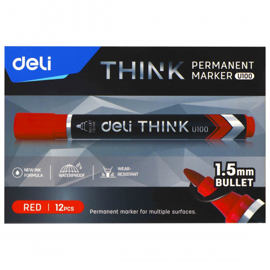 Маркер перманентный пулевидный, 1,5 мм, цвет красный Think Deli 412180