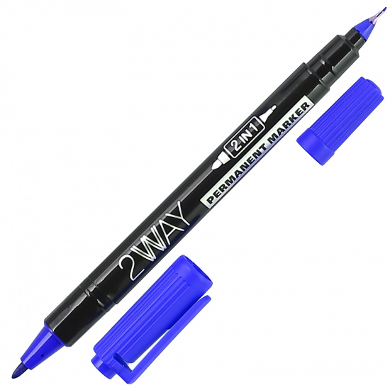 Маркер перманентный пулевидный, капиллярный, 0,5-1,0 мм, двусторонний, цвет синий, картонная коробка Hatber PM_060854
