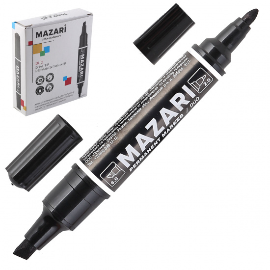 Маркер перманентный круглый, скошенный, 2,0-6,0мм, двусторонний, цвет черный Mazari M-5003-71
