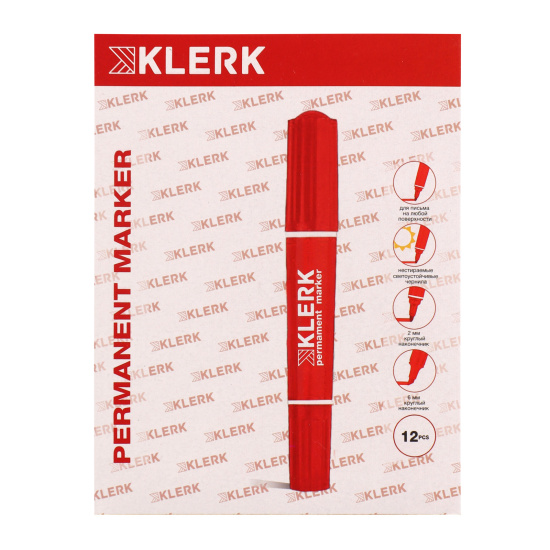 Маркер перманентный круглый, скошенный, 2,0-6,0 мм, двусторонний, цвет красный Basic KLERK 200745-3