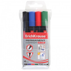 Набор маркеров перманентных пулевидный, 2,0 мм, 4 шт, цвет 4 цвета, пластиковая коробка Erich Krause 11797