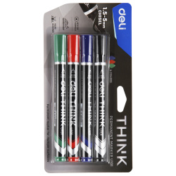 Набор маркеров перманентных, скошенный, 1,5-5 мм, 4 шт, 4 цвета, блистер, Think, Deli, EU10101