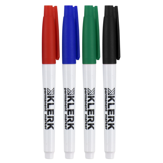 Набор маркеров перманентных пулевидный, 0,5-1,0 мм, 4 шт, 4 цвета, ПВХ KLERK 212739