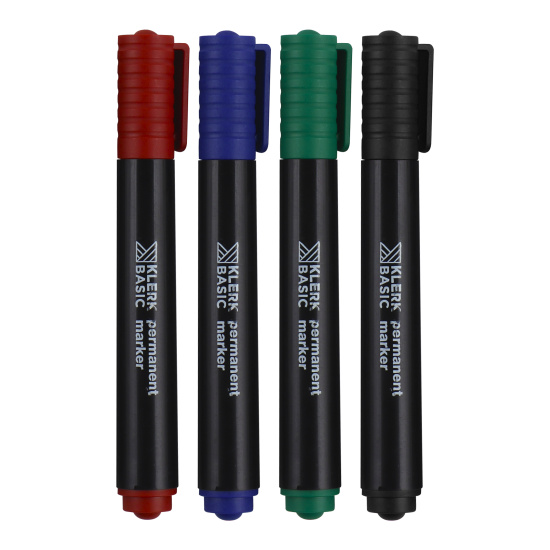 Набор маркеров перманентных пулевидный, 2,0-3,0 мм, 4 шт, 4 цвета, ПВХ KLERK 212740