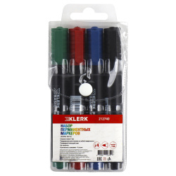 Набор маркеров перманентных пулевидный, 2,0-3,0 мм, 4 шт, 4 цвета, ПВХ KLERK 212740