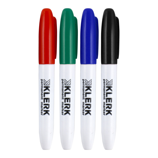 Набор маркеров перманентных пулевидный, 1,0-4,0 мм, 4 шт, 4 цвета, ПВХ KLERK 212741
