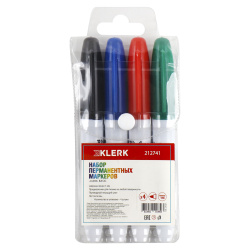 Набор маркеров перманентных пулевидный, 1,0-4,0 мм, 4 шт, 4 цвета, ПВХ KLERK 212741