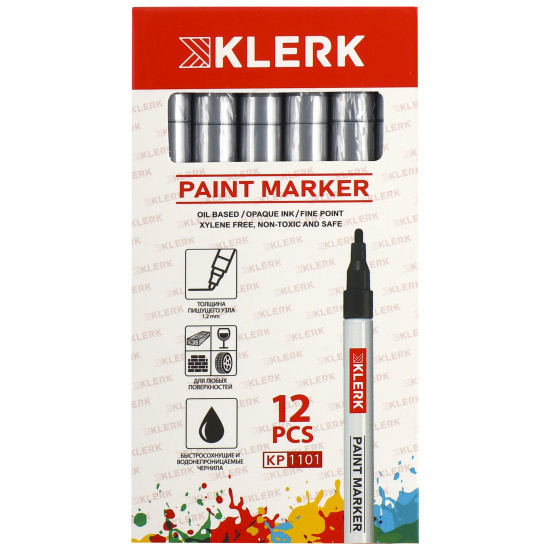 Маркер-краска пулевидный, лаковый, 2,0 мм, корпус алюминиевый, цвет серебро KLERK 170402