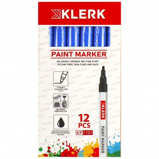 Маркер-краска пулевидный, лаковый, 2,0 мм, корпус алюминиевый, цвет синий KLERK 170403