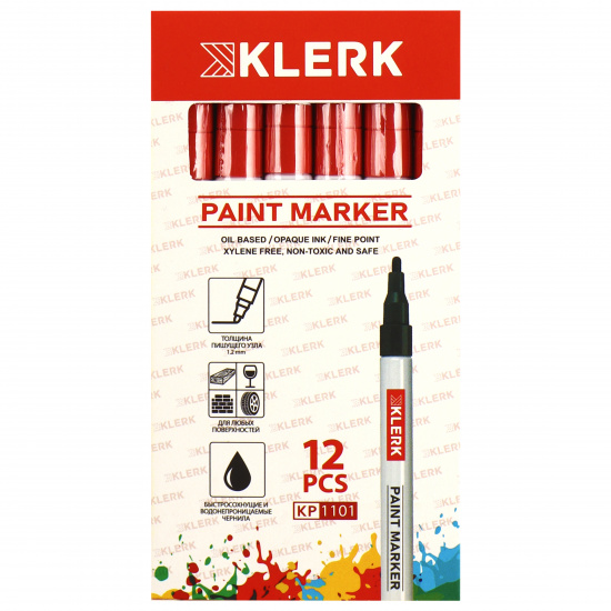 Маркер-краска пулевидный, лаковый, 2,0 мм, корпус алюминиевый, цвет красный KLERK 170404
