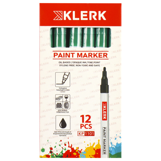 Маркер-краска пулевидный, лаковый, 2,0 мм, корпус алюминиевый, цвет зеленый KLERK 170405