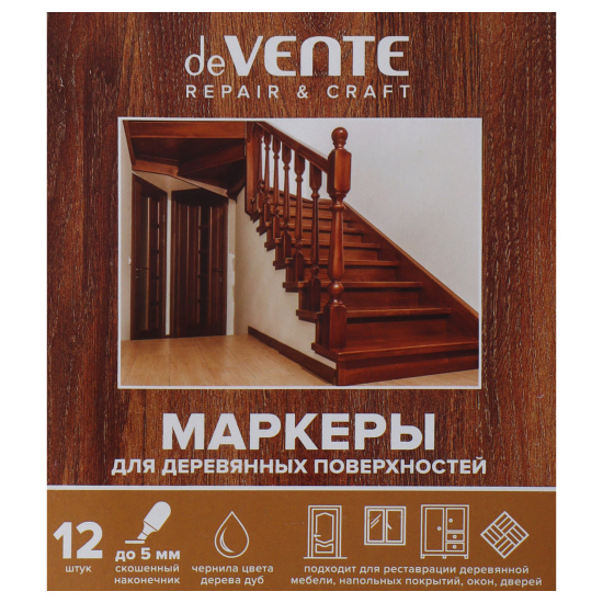 Маркер-краска, скошенный, 2-5 мм, корпус круглый, цвет дуб, Repair&Craft, deVENTE, 5044406