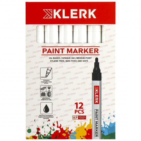 Маркер-краска пулевидный, лаковый, 2,0-4,0 мм, корпус алюминиевый, цвет белый KLERK 170407
