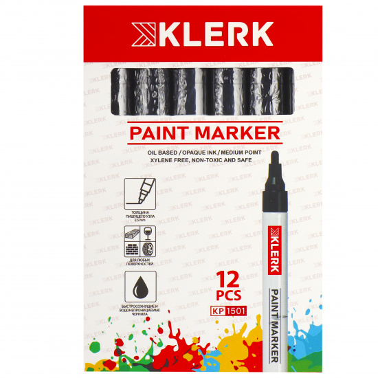 Маркер-краска пулевидный, лаковый, 2,0-4,0 мм, корпус алюминиевый, цвет черный KLERK 170408