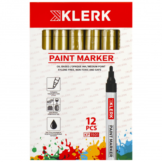 Маркер-краска пулевидный, лаковый, 2,0-4,0 мм, корпус алюминиевый, цвет золото KLERK 170409