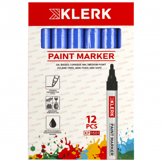 Маркер-краска пулевидный, лаковый, 2,0-4,0 мм, корпус алюминиевый, цвет синий KLERK 170410