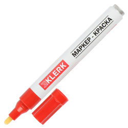 Маркер-краска, пулевидный, лаковый, 2-4 мм, корпус алюминиевый, цвет красный, KLERK, 170411