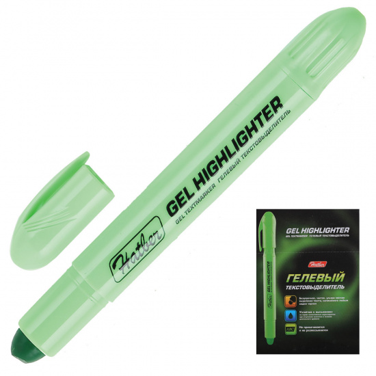 Текстовыделитель пулевидный, гелевый, выкручивающийся, флуоресцентный, цвет зеленый   Hatber BTt_00304