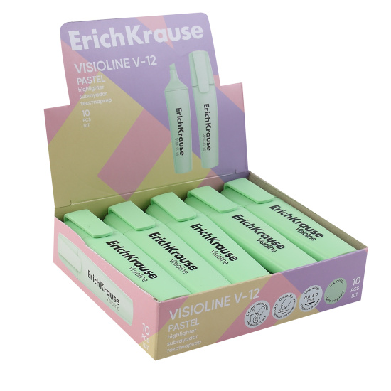 Текстовыделитель 0,6-5,0 мм, скошенный, цвет зеленый Pastel Visioline V-12 Erich Krause 60804