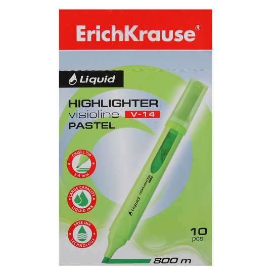 Текстовыделитель, 0,6-4 мм, скошенный, цвет зеленый, Liquid Pastel, Visioline V-14 Liquid Pastel, Erich Krause, 56024