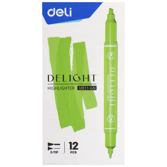 Текстовыделитель 1,0-4,0 мм, пулевидный, скошенный, двусторонний, цвет зеленый Deli 1485527