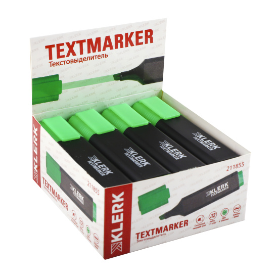 Текстовыделитель 1,0-5,0 мм, скошенный, цвет зеленый KLERK 211855
