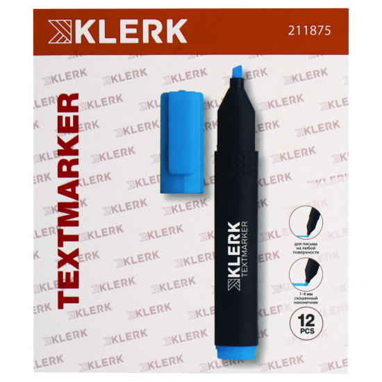 Текстовыделитель 1,0-4,0 мм, скошенный, цвет голубой KLERK 211875