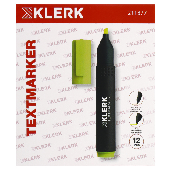 Текстовыделитель 1,0-4,0 мм, скошенный, цвет желтый KLERK 211877