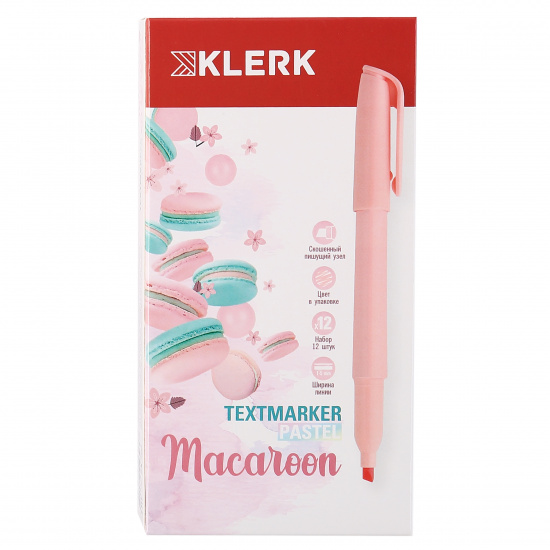 Текстовыделитель 1,0-5,0 мм, скошенный, цвет розовый Macaroon Pastel KLERK 211890